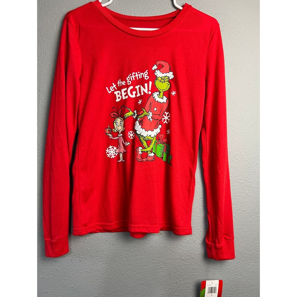 Dr Seuss The Grinch Women Red Long Sleeve Christmas Lounge Wear Top Medium NEW